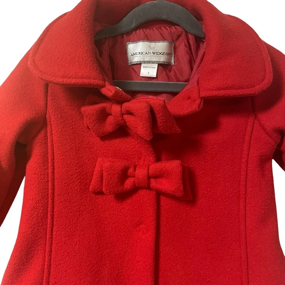 American Widgeon Girls Red Fleece Bow‎ Coat A-Line Jacket Size 2